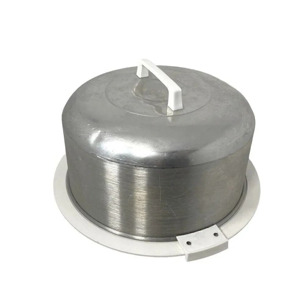 Vintage Retro 1950’s 1960’s Aluminum 10” Round Cake Pie Carrier Platter 4.5x10